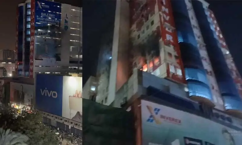 Large Fire at Karachi’s Mobile Market Parking Unfazed by Rescue Efforts