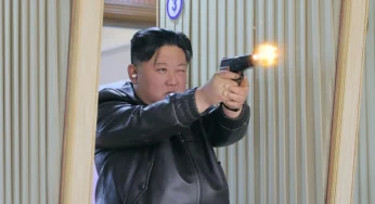 Kim Jong Un and Daughter Test Fire Pistols at Shooting Range