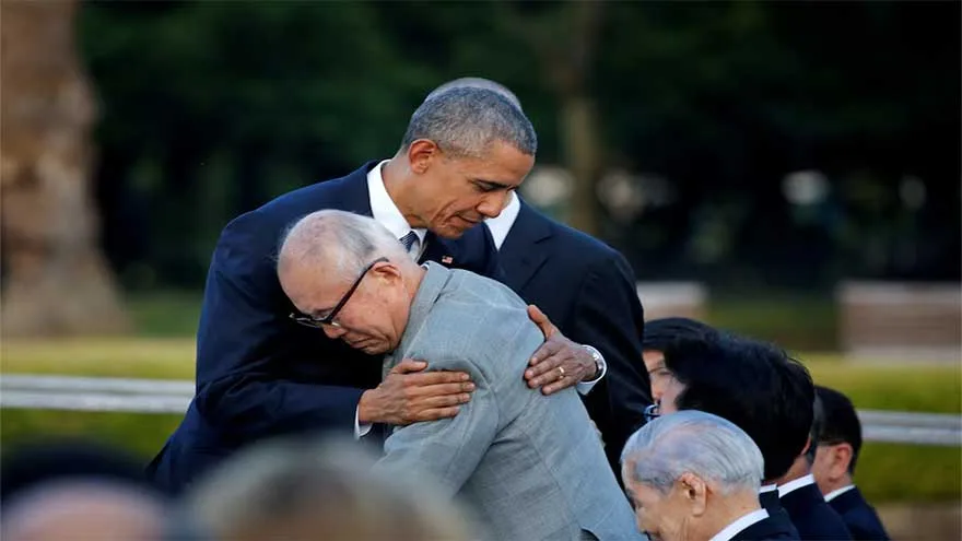 Obama Embraces Hiroshima Survivor Mori at Peace Memorial Park