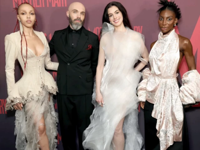 Anne Hathaway Showcases Bold Sheer Couture at Mother Mary Press Tour