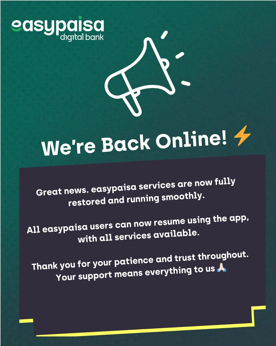 easypaisa Services Fully Functional Nationwide
