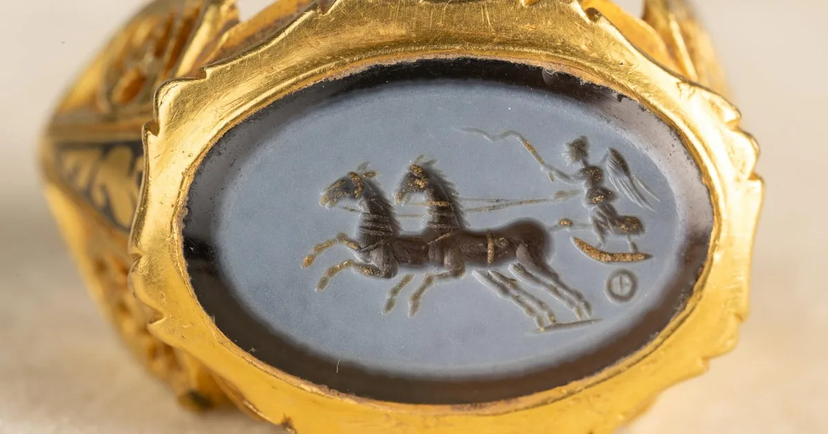 Rare Roman Gold Ring with Victory Goddess Found by Detectorist in England Field