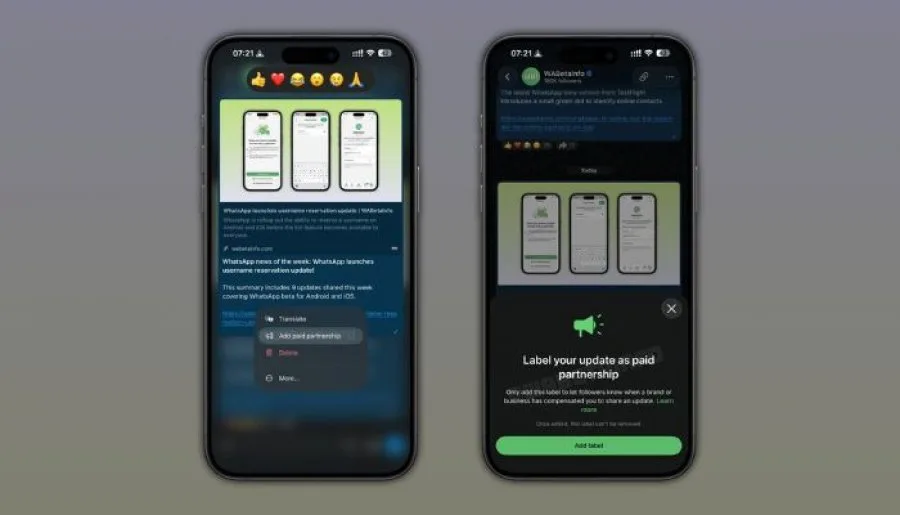 WhatsApp Introduces Paid Partnership Label for Channel Admins